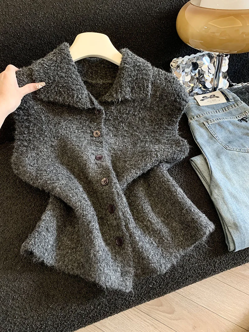 

Корейский вязаный свитер с высоким воротом для женщин, осенне-зимний, мягкий, уютный, с пуговицами, для многослойного ношения, дизайн «Нежный ветер»