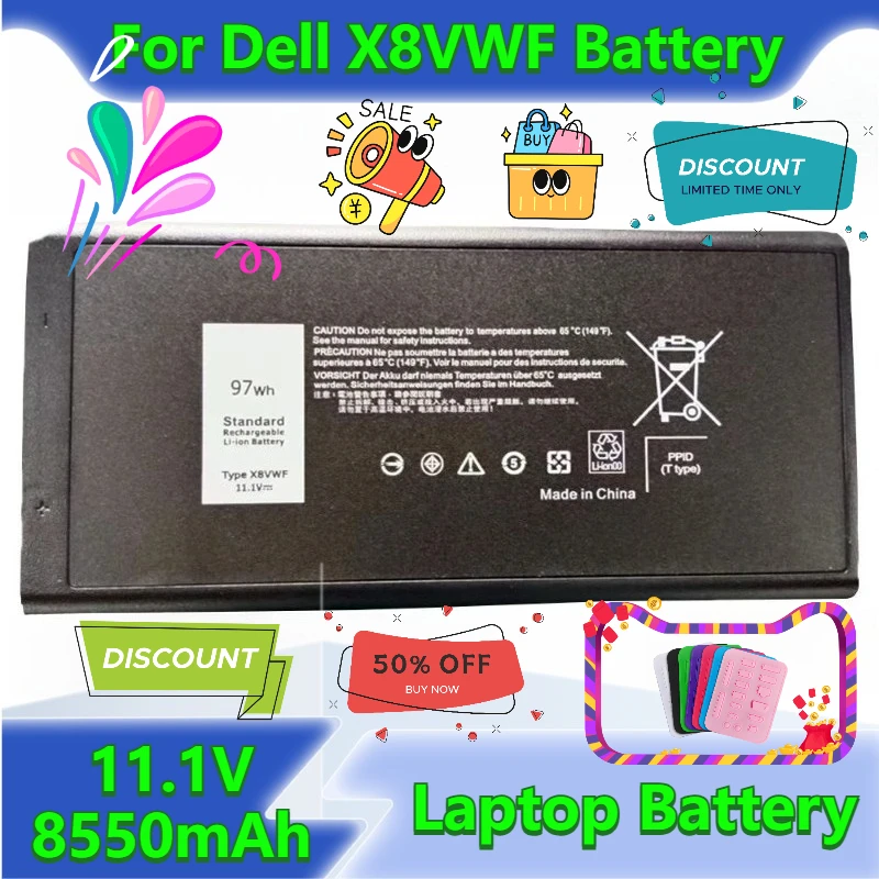 

11.1V 8550mAh for Dell X8VWF DKNKD 4XKN5 CJ2K1 XN4KN 5XT3V Laptop Battery