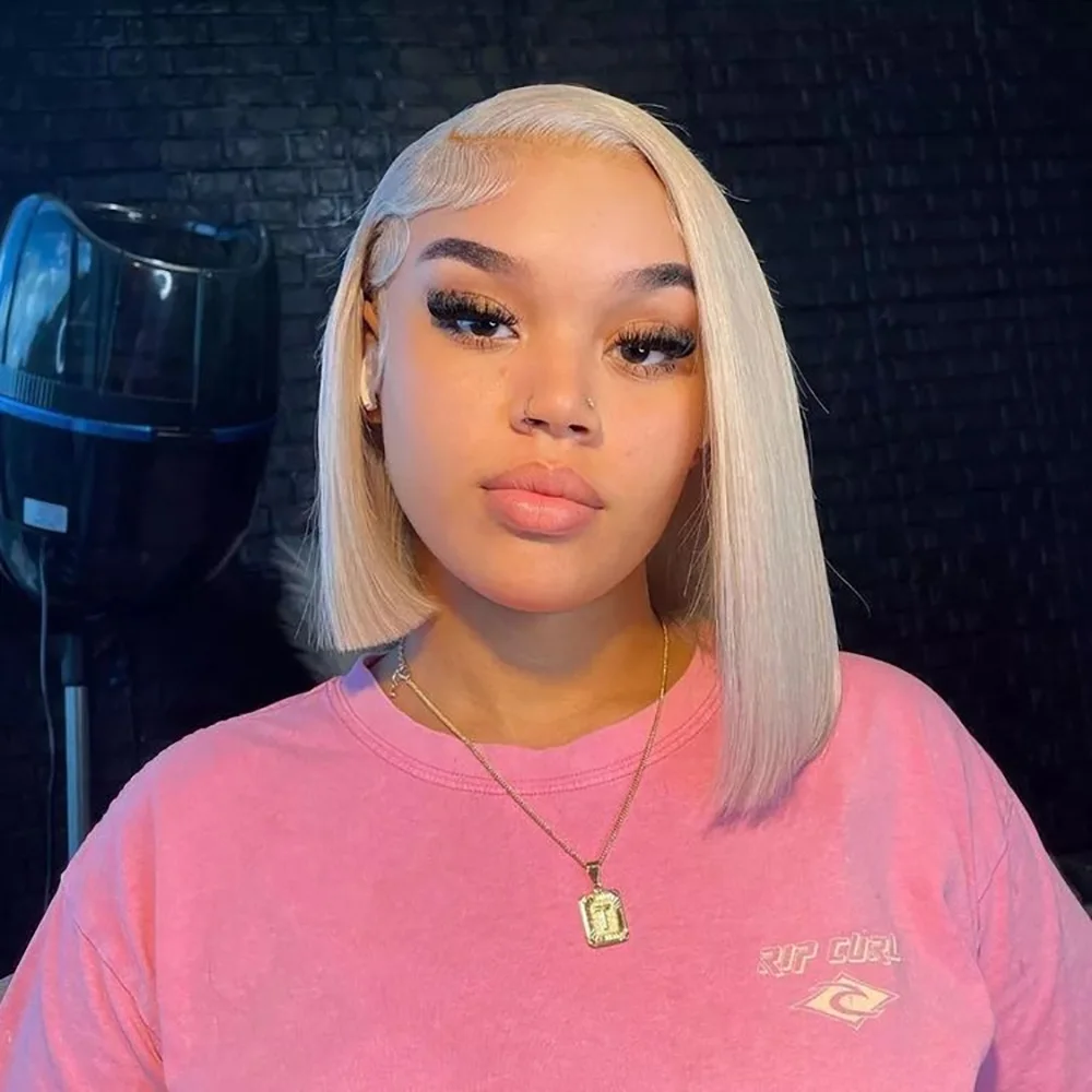 

613 Straight 13x4 Lace Front Human Hair Bob Wig Pre Plucked Baby Hair 613 Blonde Short Bob Wig Remy Human Hair For Women