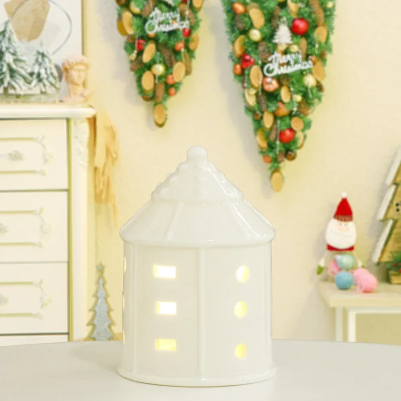 Nordic Style Ceramic House Decoration, Hollow Out Design, LED Lights, Atmosphere  Christmas Crafts and Gifts