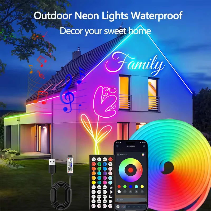 

RGB LED strip with app remote control, music sync, flexible DIY neon design, suitable for bedroom, living room, game room, party