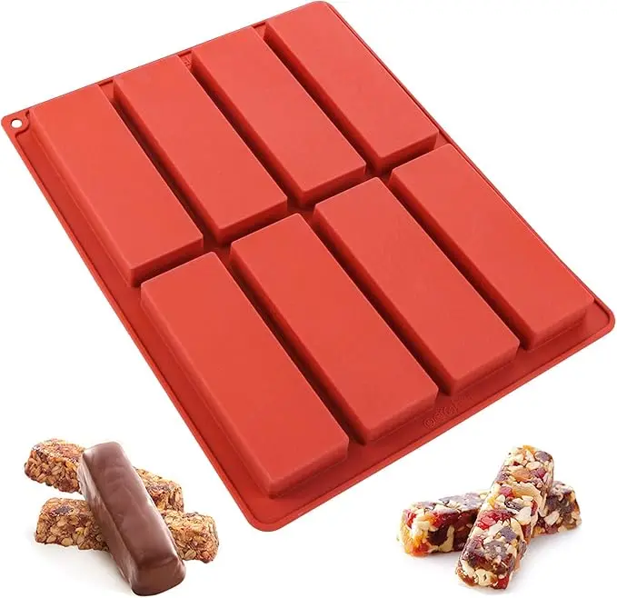8-Cavity Butter Mould, Granola Bar Mold, Rectangle Silicone Candy Molds for Baking Energy Bars Chocolate Bar Mold