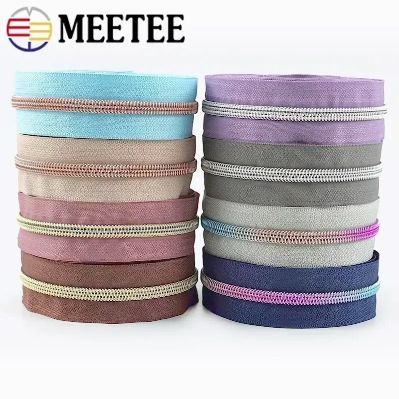 2/3/4Meters 5# Nylon Zipper Tapes with Slider Puller Bag Purse Pocket Coil Zippers Heads Decor Zip Repair Kit Sewing Accessories