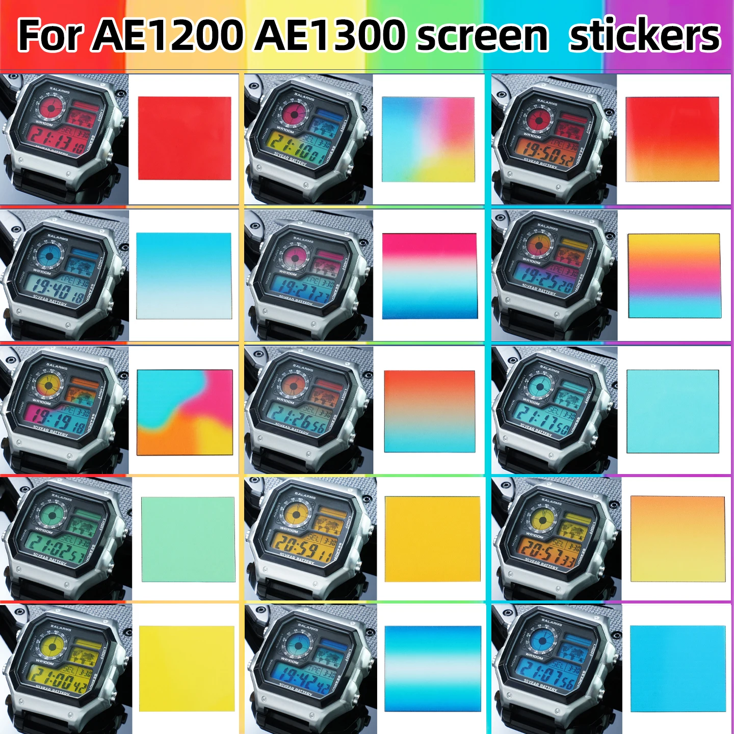 38 styles Display screen filter Watch color changing sticker DIY ins style screen color HD film sticker For Casio AE1200 AE1300