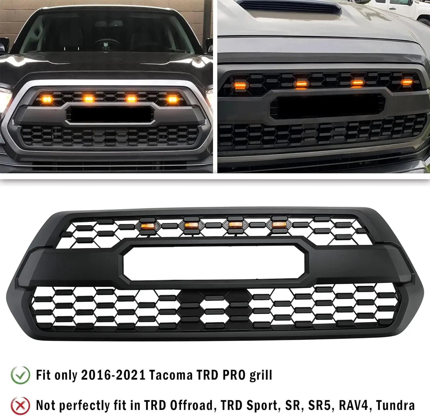 4PCS Car Front LED Grille Light for Toyota Tacoma 2016-2019 TRD PRO Amber White Grill Light Eagle Eye Lamp Off Road Trunk SUV