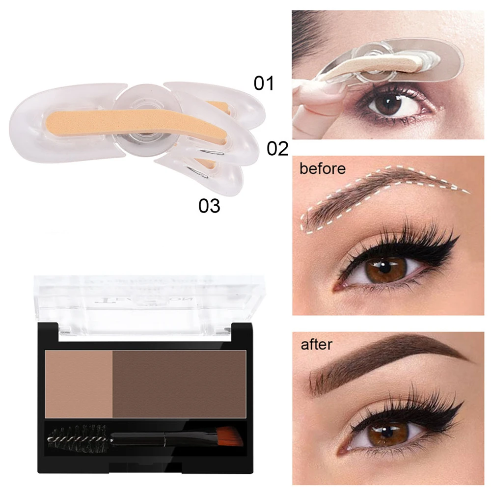 Gabarit de sourcil réglable, éponge, pochoirs, poudre à sourcils bicolore avec brosse à sourcils, Palette de sourcils, outil pour les yeux, 1 pièce