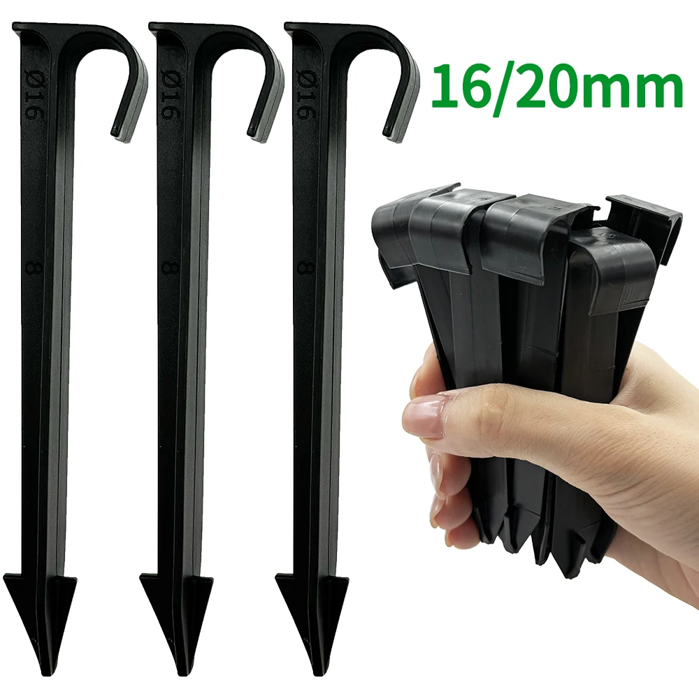 Supports de tuyau d'arrosage de type C, piquet de sol pour tube PE 1/2 3/4, d'argile goutte à goutte, raccords d'eau de jardin, 50 pièces, 16mm, 20mm