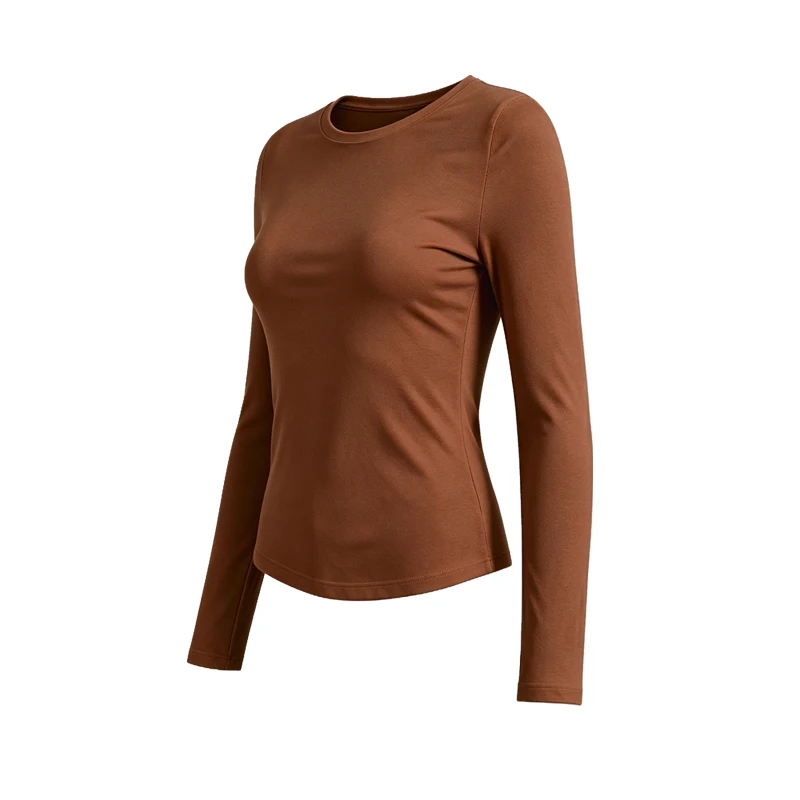 Damen Langarm Slim Fit T-Shirt, Einfarbiges Basic O-Neck Unterhemd, Lässiges Weiches Dehnbares Strick-Basis-Layer-Oberteil, Damen-Alltags-T-Shirt – Detail 4