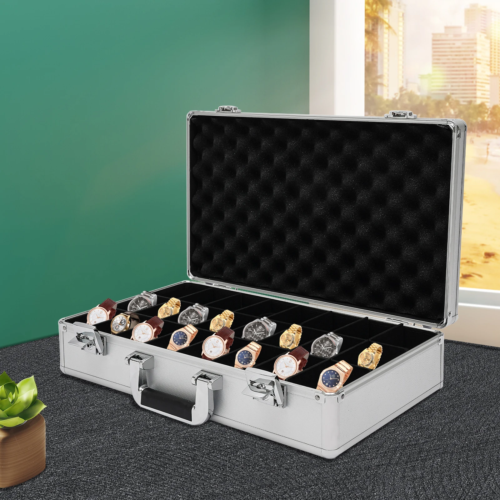 Watch Case Aluminum Briefcase Design For 24 Large Watches