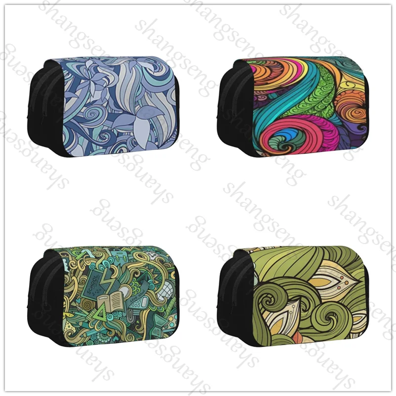 

Abstract doodle Double Layer Flip Pencil Bag School Supplies Children's Pencil Box Storage Cosmetic Bag Gift