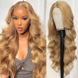 30 34 Inch #27 Honey Blonde Body Wave Wig Brazilian 13x4 Lace Front Human Hair 13x6 HD Transparent Lace Frontal Wigs 200 Density