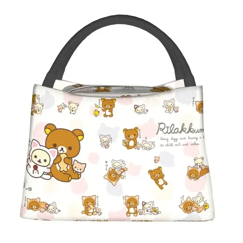 Kawaii Rilakkuma Bear Collage Insulated Lunch Bag for School Office Resuable Cooler Thermal Lunch Box Men