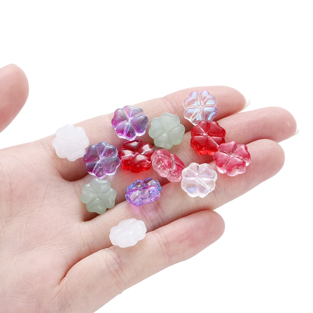 10 20pcs/bag Transparent Clover Shape Glass Beads Czech Lucky Bracelets Beads Fitting Jewelry Charm Crafts Accessories