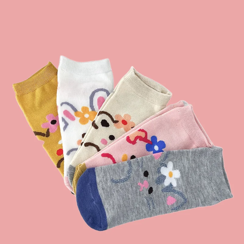 5/10 Pairs High Quality Animal Pattern Cute Casual Sweat-Absorbent Spring And Summer Low-top Women's Socks Cartoon Socks