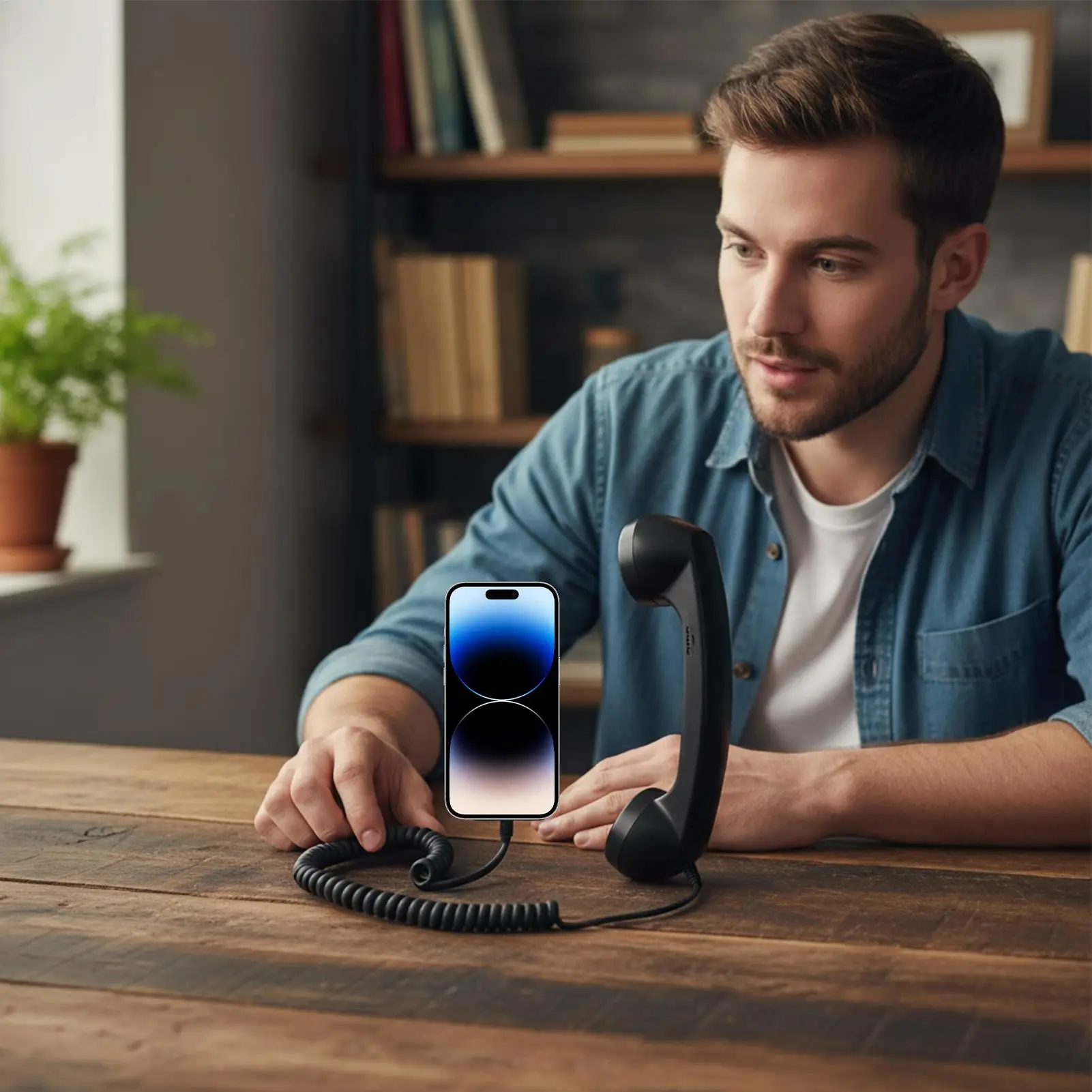 Handset For Cell Phone Retro Type-C Comfortable Home Supplies With Microphone Cell Phone To Landline Adapter For Offices Travel