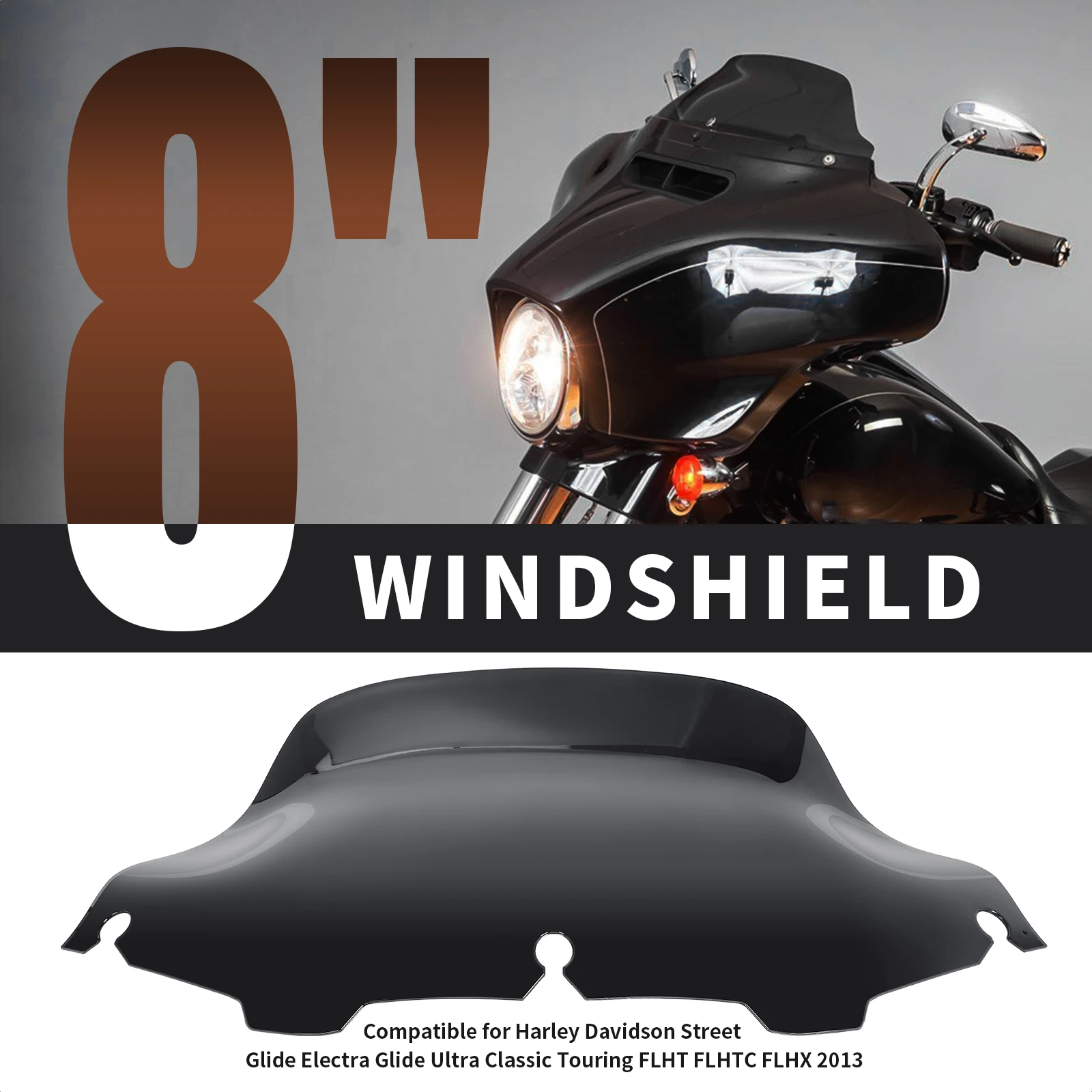 

8" Motorcycle Windshield Fairing Wind Deflector Sunshade Windscreen Cover For Harley Touring Electra Street Glide FLHX 1996-2013