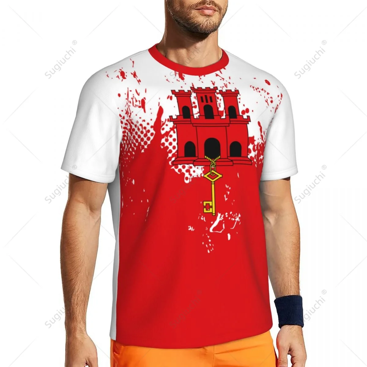 تصميم حصري جبل طارق العلم الحبوب ثلاثية الأبعاد المطبوعة الرجال لتشغيل الدراجة كرة القدم تنس اللياقة البدنية الرياضة التي شيرت شبكة تي شيرت قصير #4