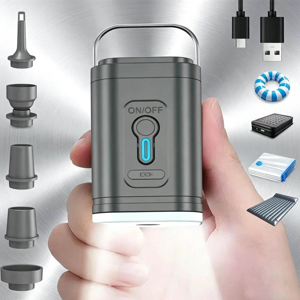 Mini Portable Air Pump 1200mAh/ USB Rechargeable/ Wireless Inflator Deflator for Camping Mattress Pool Float Boat Fast Inflation