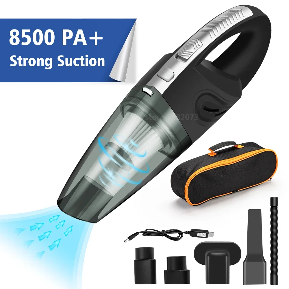 Cordless handheld vacuum cleaner with strong suction power for home and car.