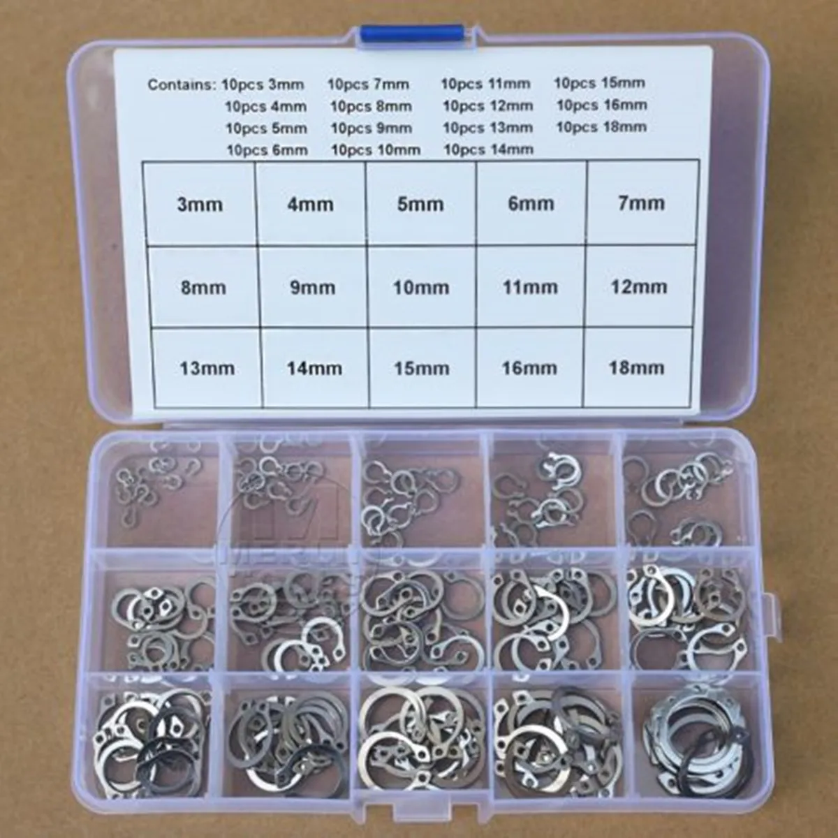 

150Pcs 3mm - 18mm Stainless Steel External Circlip Retaining Ring Snap Ring Kit