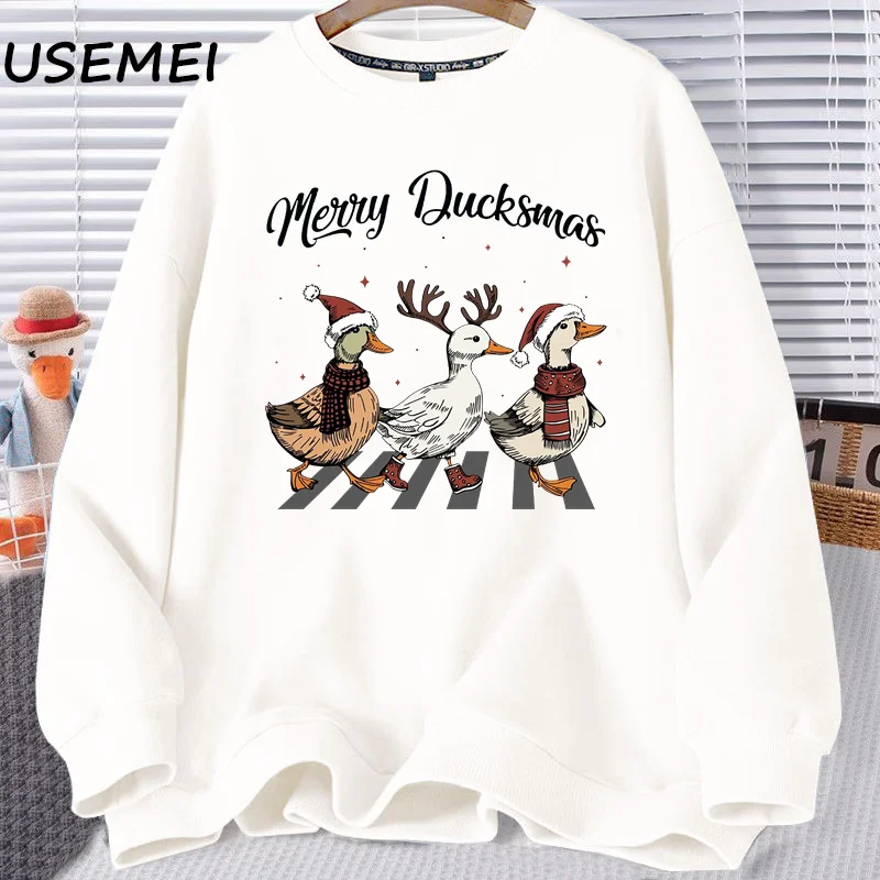 Casual Ducks Christmas Sweatshirt Merry Ducksmas Hooded Funny Duck Lover Clothing Holiday Santa Ducksmas Sweatshirts Clothing