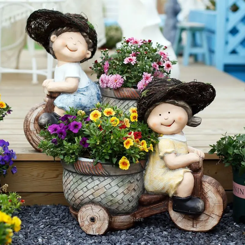 Large Creative Planter for Garden, Decorative Outdoor Flower Pot for Villa, Rustic Container for Patio Yard Landscaping