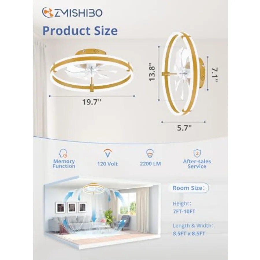 Ceiling Fans with Lights and Remote, 19.7'' Low Profile Ceiling Fan, 3000-6000K Dimmable Modern Flush Mount LED Fan Light, 6 Wi view 6