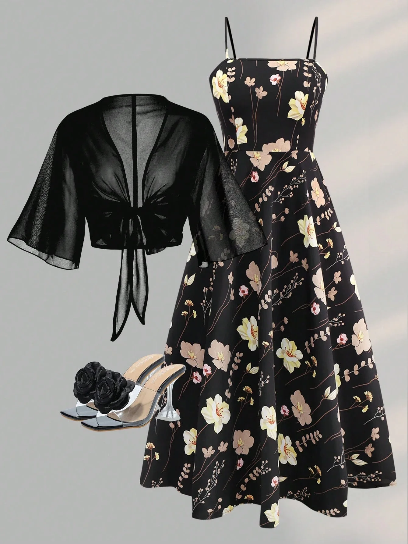 

Women's Floral Chiffon Dress And Cardigan 2-Piece Set Elegant Summer Dress