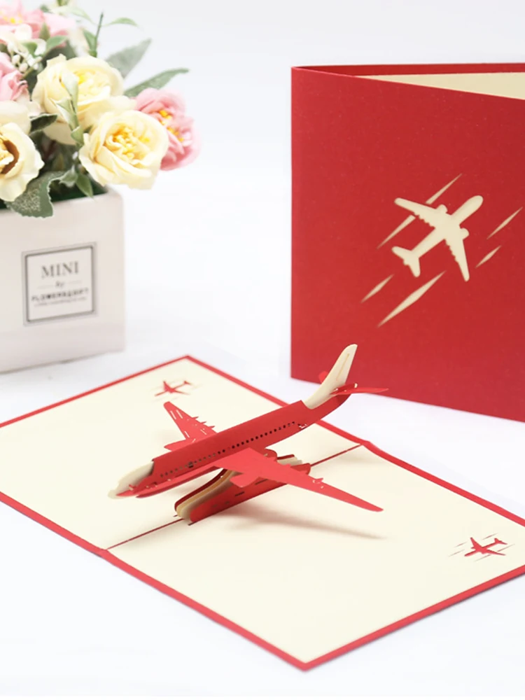3D Flugzeug Stil Grußkarte Party Einladungskarten Modell Dekoration Papier Schnitzen Falten DIY Festival Sammeln Versorgung TMZ – Detail 9