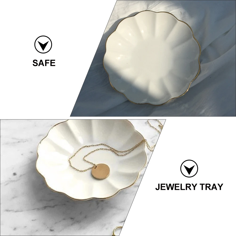 

1pc Ceramic Gold Trim Plate Delicate Cake Tray Dessert Display Stand Jewelry Holder Food Storage Buffet Accessories Simple White