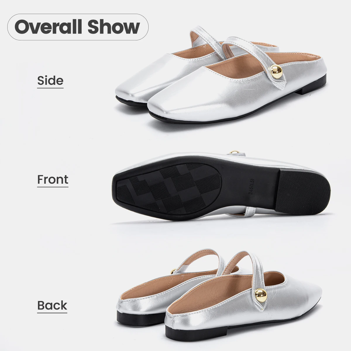 2024 Summer Women\'s Shoes Leather Loafers Flat Single Shoes Silver Shoes