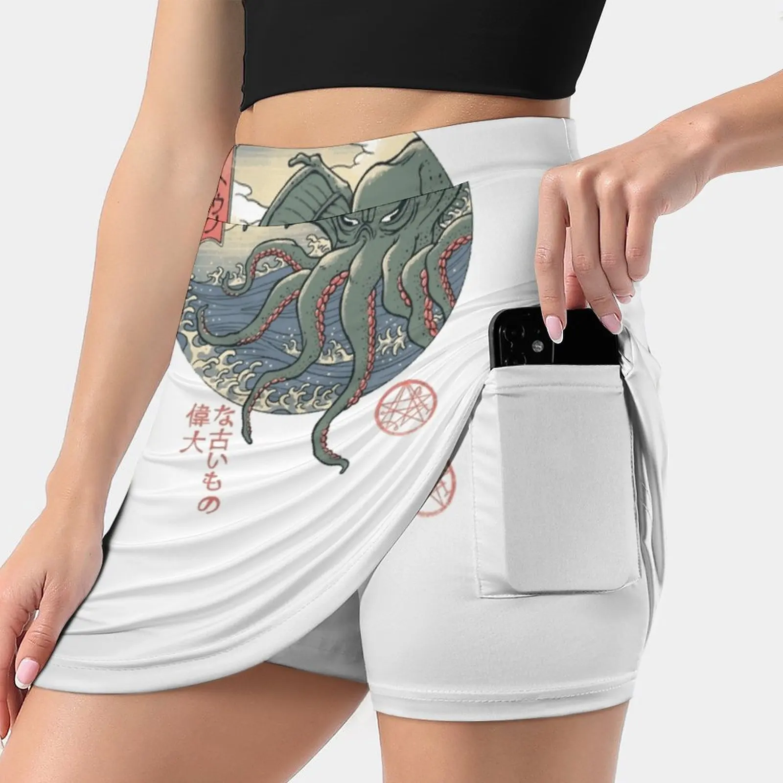 

Cthulhu Ukiyo - E New Women Skirts Double-Layer Printed Short Dress Mini Sport Skirt Cthulhu Ukiyoe Japanese Japan The