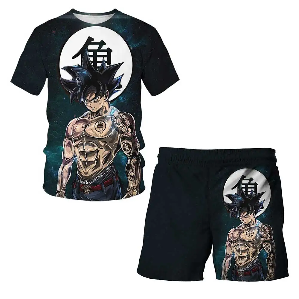 2026 Summer Dragon Ball Goku Ink Wash Go Symbol Cosplay T-shirt Suit 3D Print Retro Oversized T-Shirt & Shorts for Unisex Kids view 4