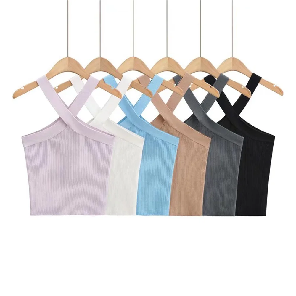 Fashion Cross Halter Tops Off Shoulder White Crop Top Women Knitted Strappy Sexy Tank Tops Sexy Tops For Women 2024 Summer