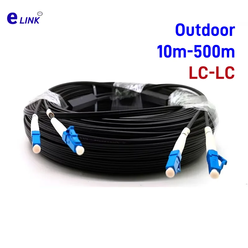 Outdoor Drop optic patch cord ​LC-LC 10m-500m singlemode FTTH Drop Fiber Optic Cable G652D jumper cable 2 Core 3 Steels 100m150m