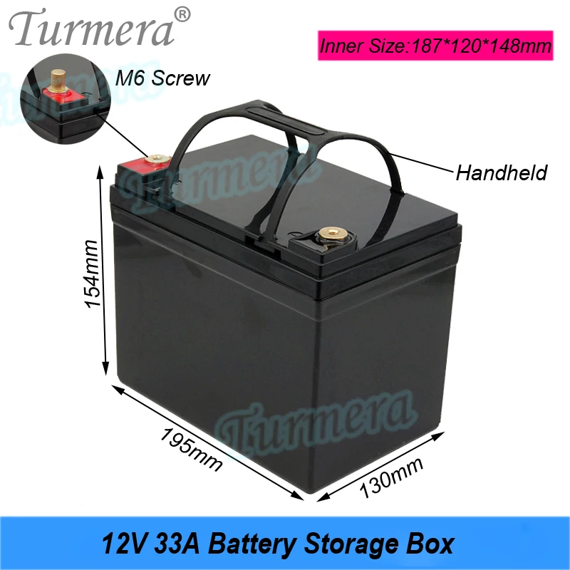 Turmera 12V 33A Battery Storage Box M6 Screw with Handheld for 18650 and 32700 Lifepo4 Battery Use in Automobile Solar Panel UPS