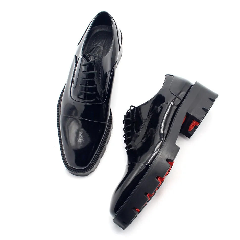 JINIWU 2026 Autumn Winter Men Three Seam Oxford Shoes Thick Sole Height Increasing Glossy Genuine Leather Elegant Dress Shoes