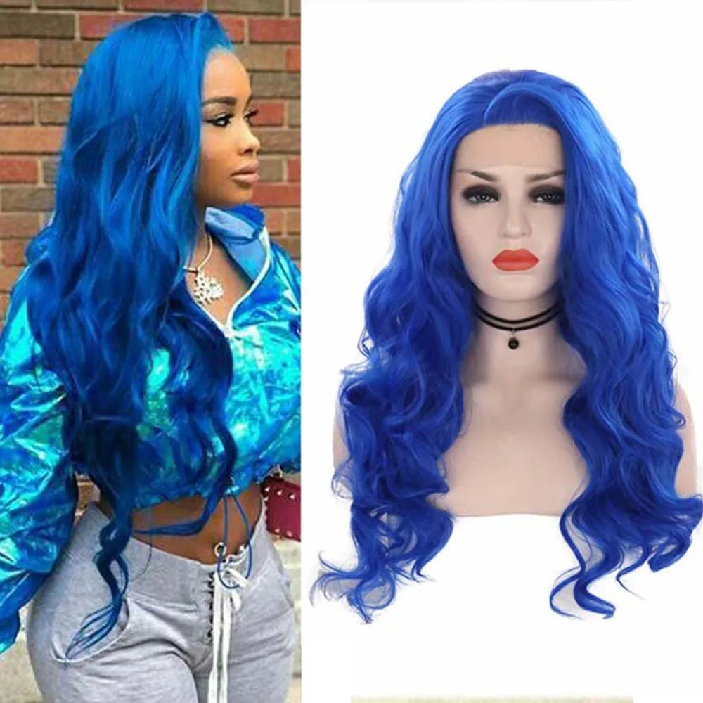 Webster Wig Sapphire Blue Colored Synthetic Lace Front Loose Deep Wave Wig With Baby Hair Drag Queen Cosplay For Black Women