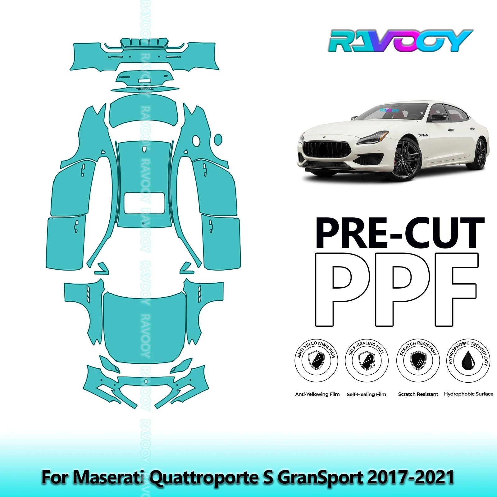

8.5Mil Precut PPF Paint Protection Film Full Vehicle For Maserati Quattroporte S GranSport 2017-2021