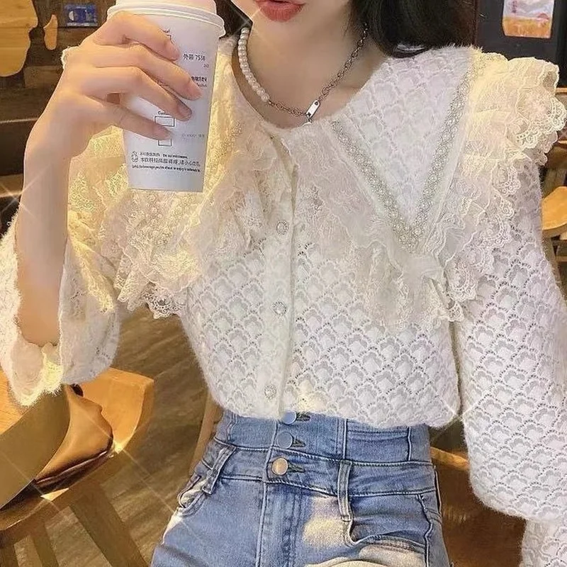 

Shirts Women Romantic Spring Sweetie Solid Single Breasted Stylish French Style Streetwear Simple Aesthetic Classy Mujer Tops