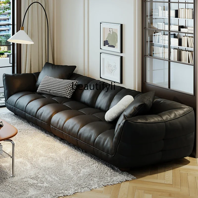 C Modern Minimalist Leather Sofa Living Room Italian-Style Light Luxury Straight Row Advanced Three-Seat