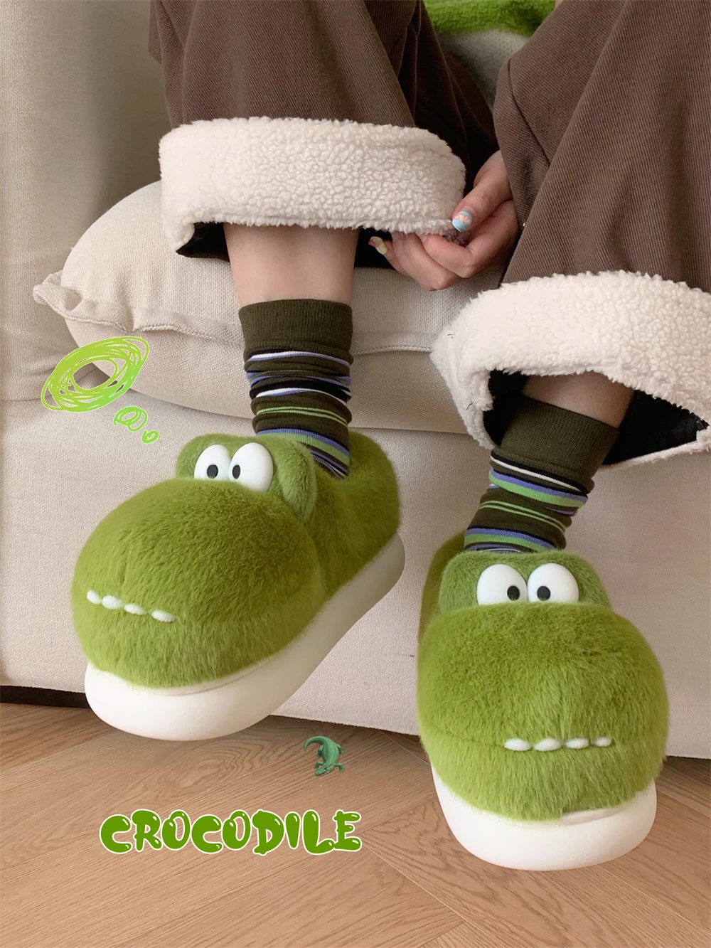 

Slim Couple Lovely Crocodile Cotton Slippers Winter Men's And Women's Plush Indoor Slipper Boys' Girls' Baby Slipper Home Shoes