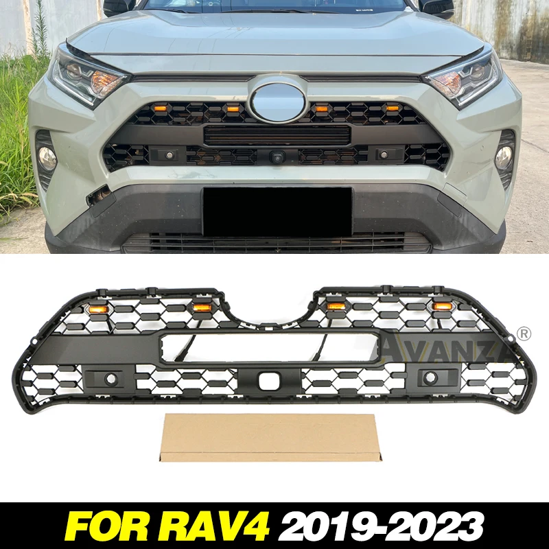 Front Grill With Led Lights Bumper Grille Auto Parts Modification Decoration Fits For Toyota RAV4 2019-2023