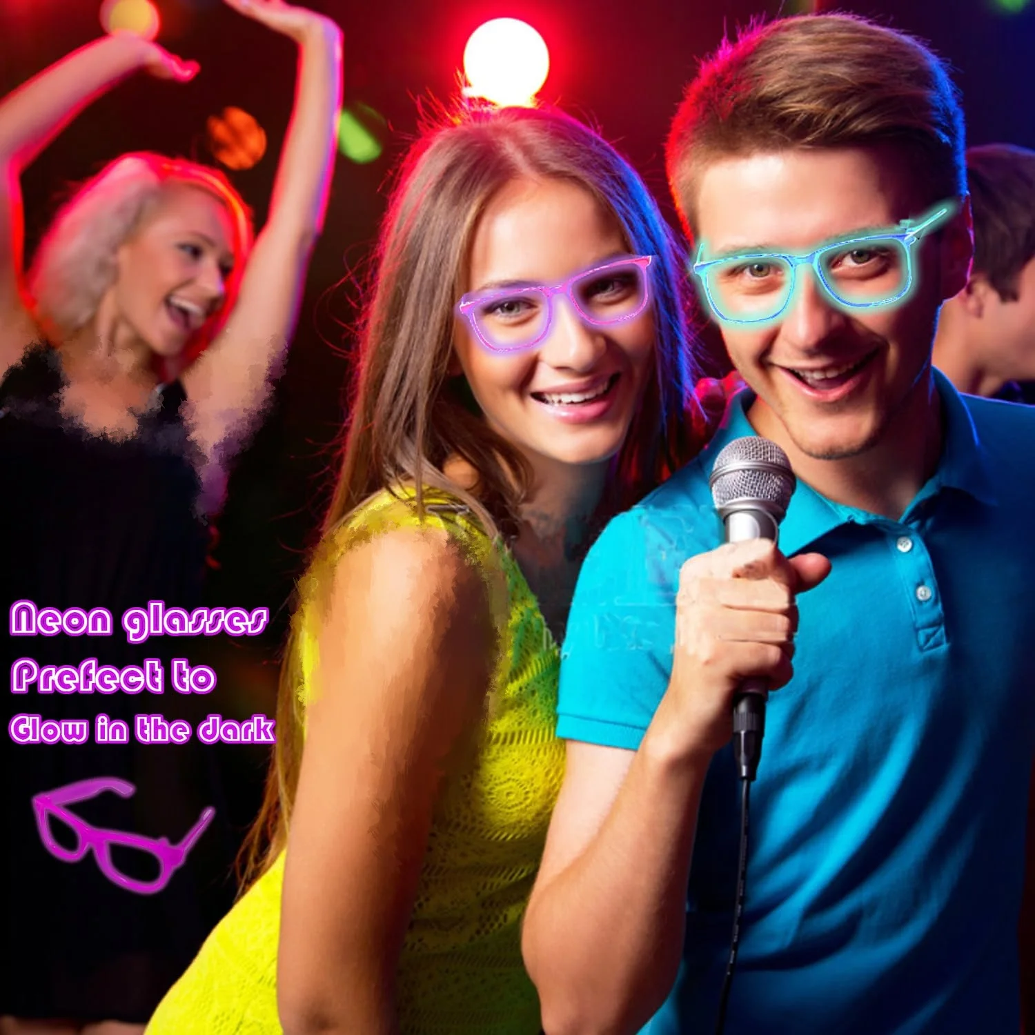 2/24 Stück Leuchtende Neon-Brillen ohne Gläser, Leuchtende Brillengestelle, Partyzubehör für Halloween, Abschlussball, Geburtstagsdekoration, Foto-Requisiten – Detail 10