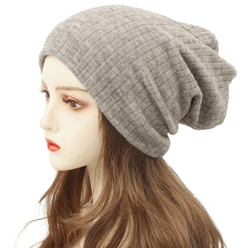 Women Ribbed Beanies Hat Men Autumn Warmer Winter Cotton Slouchy Knitted Hat Ladies Stretch Baggy Skullies