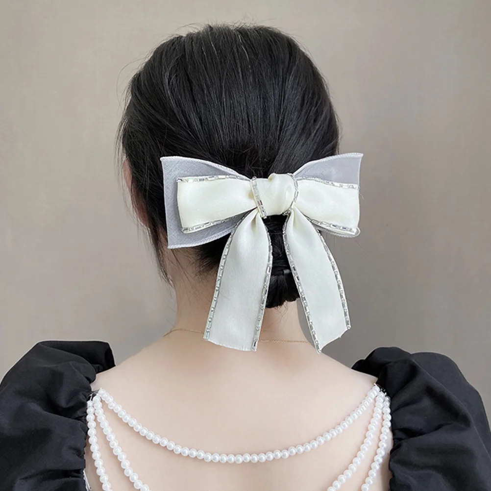 

2Pcs Premium Fabric Bowknot Hair Bows Women Girls Rhinestone Barrettes Accessories