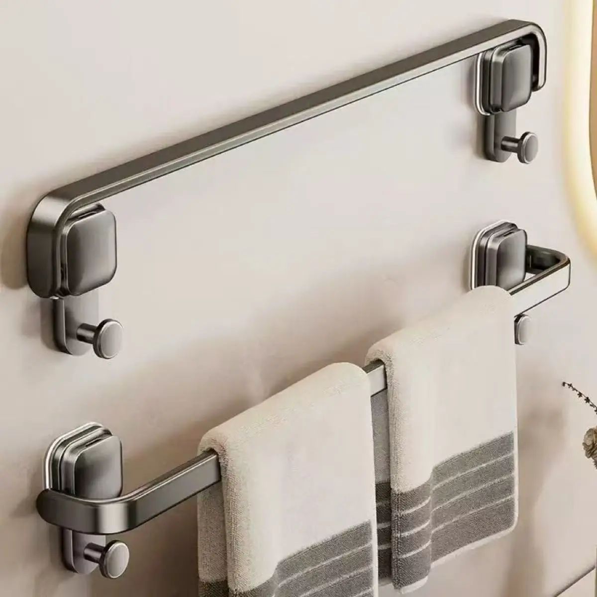 Suction Cup Folding Bathroom Hand Towel Rack Towel Holder Wall Mount No Drill Mount 30/40/50cm Towel Bar Apartment view 2