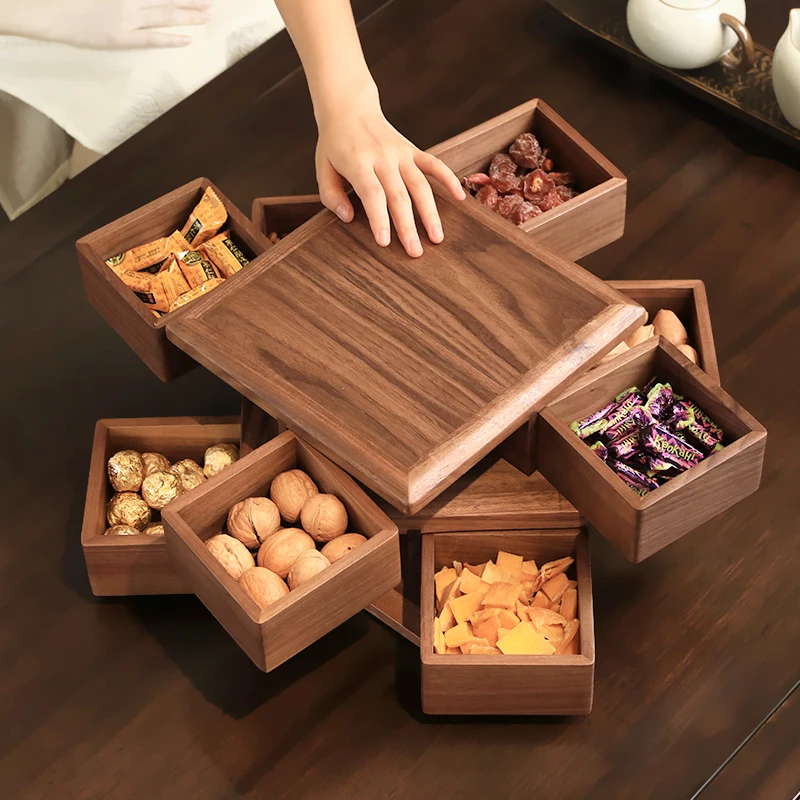 Rotating high-end snack box light luxury household living room tea table multi-layer new candy box fruit plate