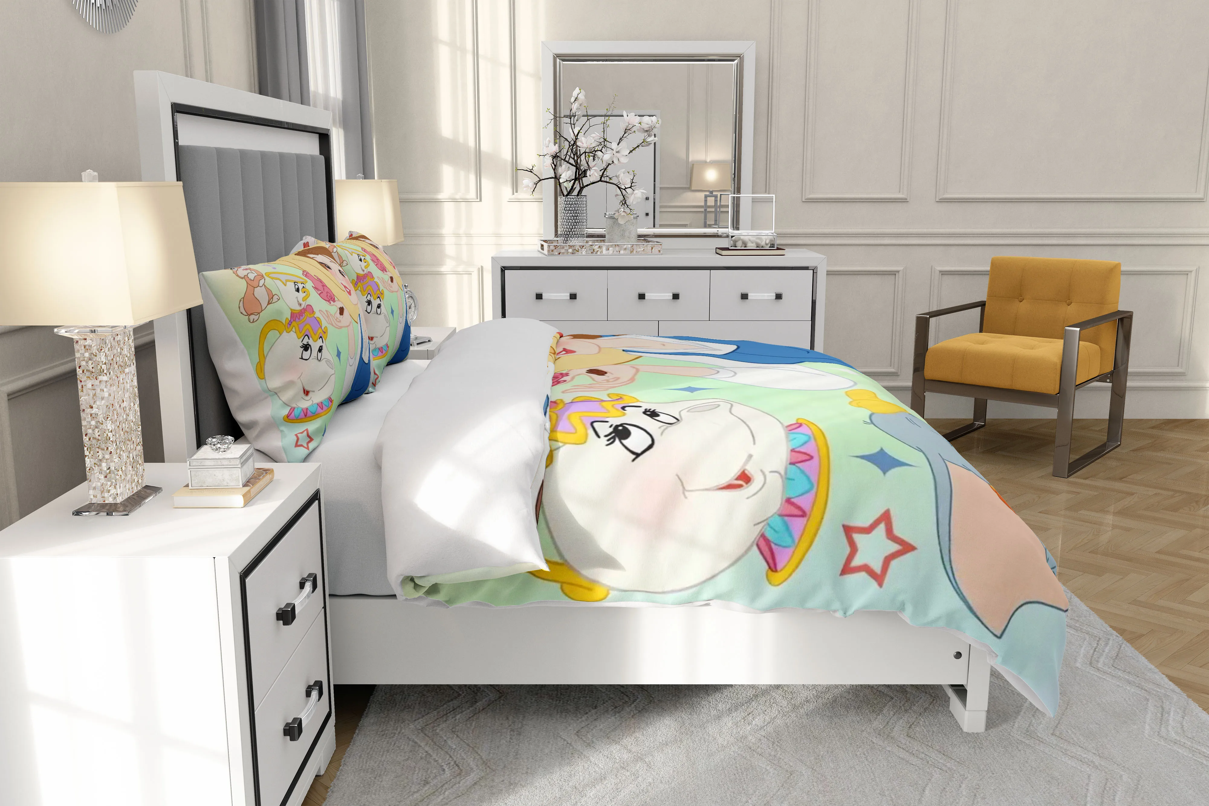 Disney cartoon print Princess Set biancheria da letto per bambini Set copripiumino Set biancheria da letto doppia copripiumino cartone animato