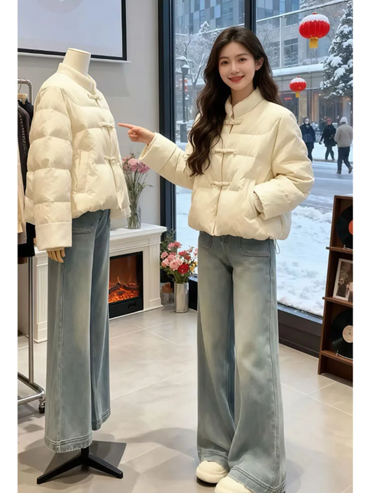 

Ele Retro Cotton Jaet ort Sle 2026 Winter Collection Button Stand Collar Chinese Design Faionable Commute Wear
